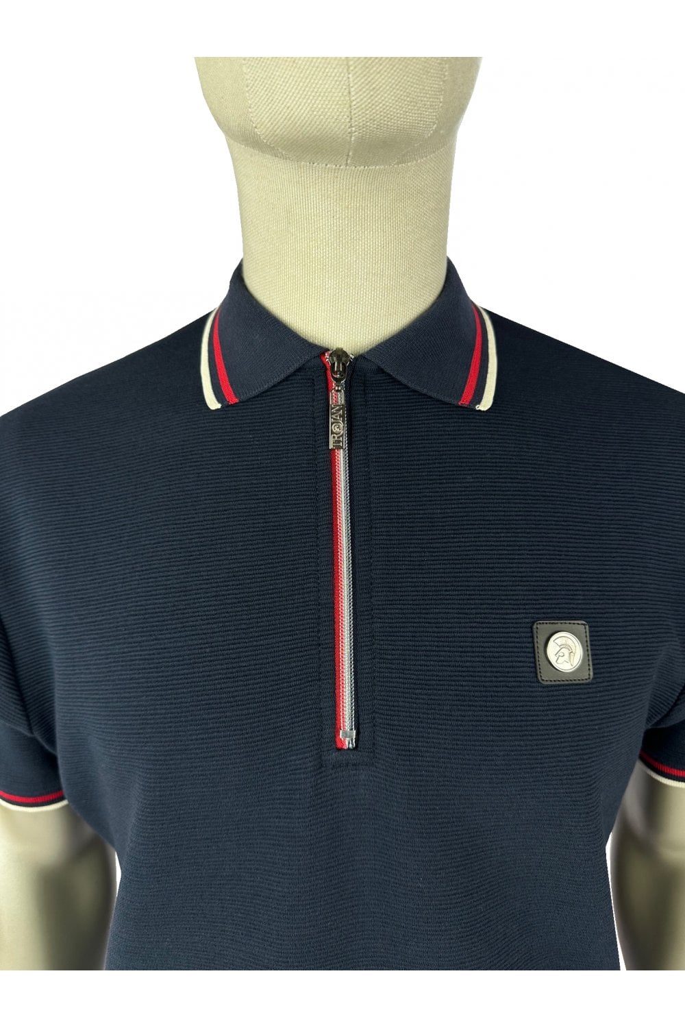 Trojan Ottoman Rib Zip Polo Navy - Image 2