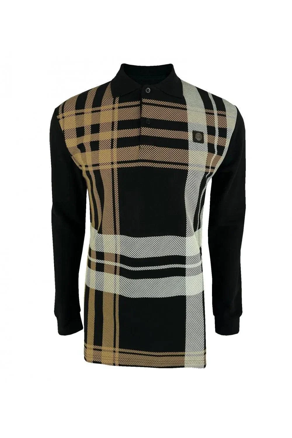 Trojan Oversize Check Panel L/S Polo In Black