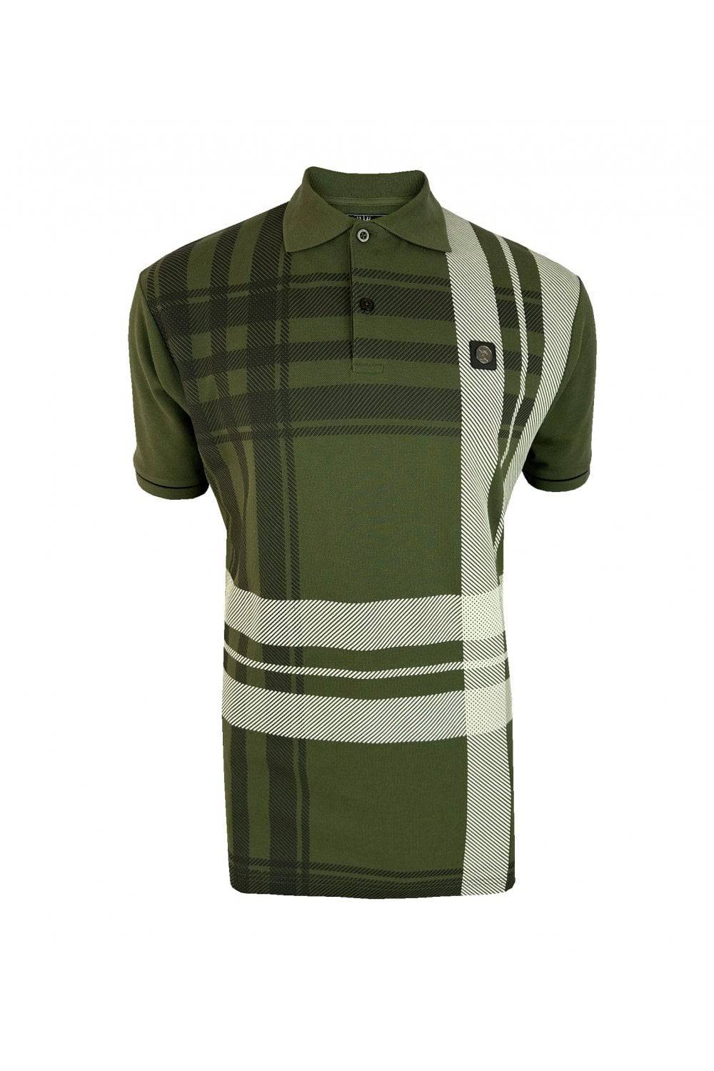 Trojan Oversize Check Panel Polo In Army Green - Image 2