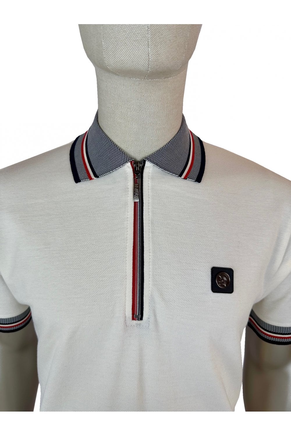 Trojan Oxford Collar Zip Pique Polo Ecru - Image 2