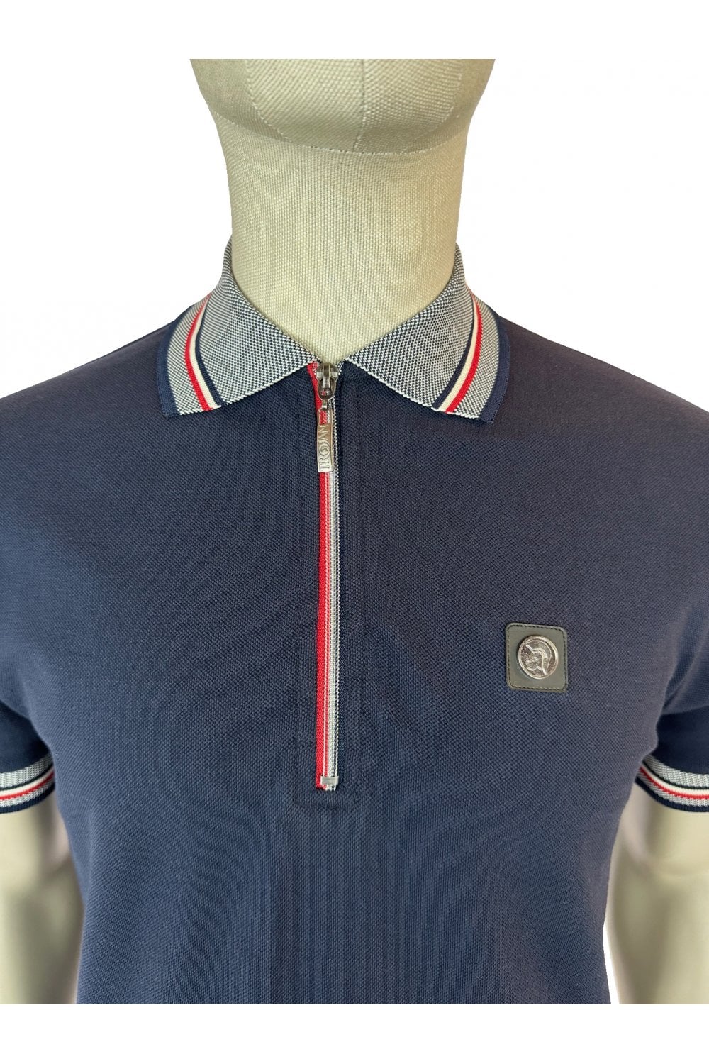 Trojan Oxford Collar Zip Pique Polo Navy - Image 2