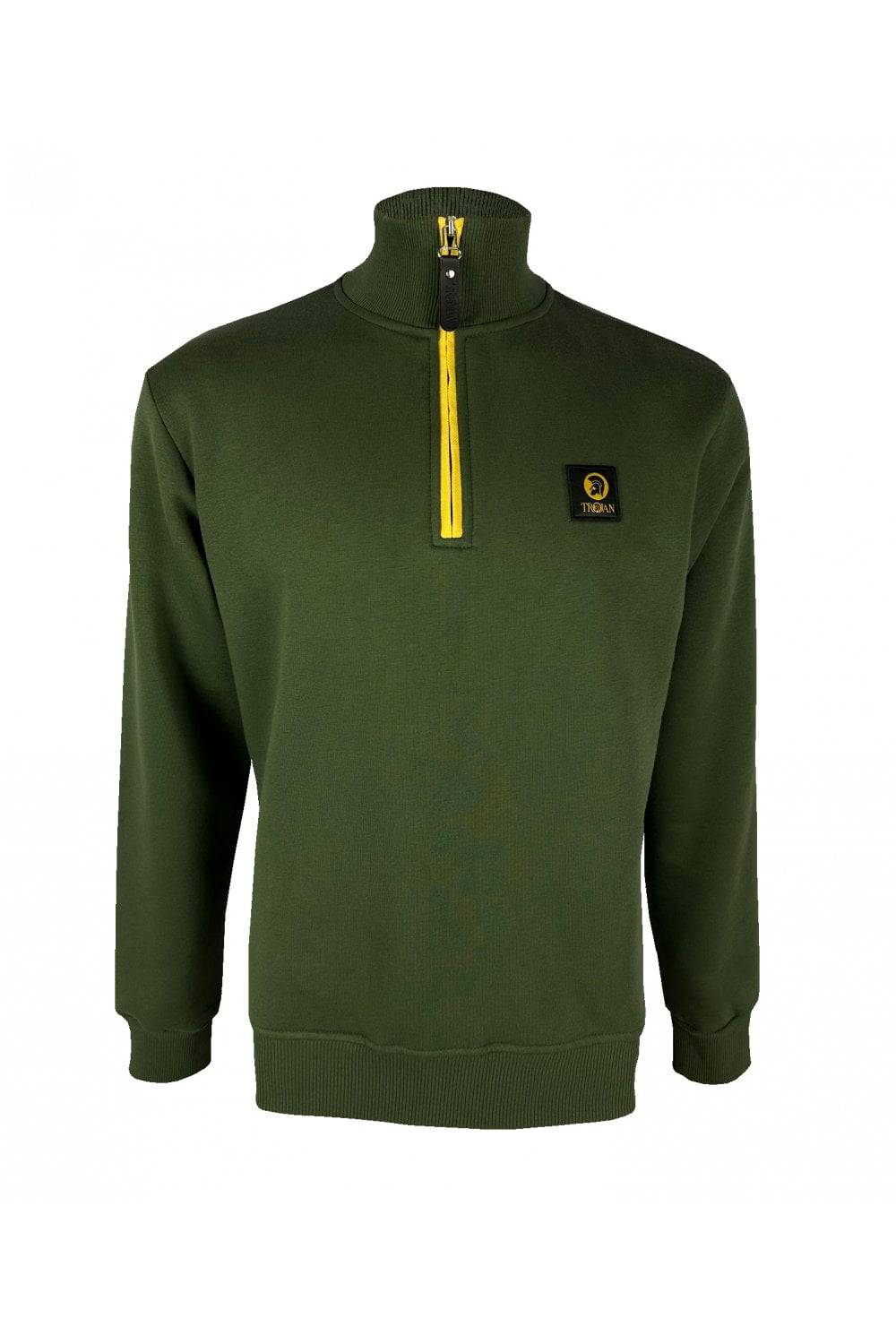 Trojan Quarter Zip Sweat In Army Green - Image 2