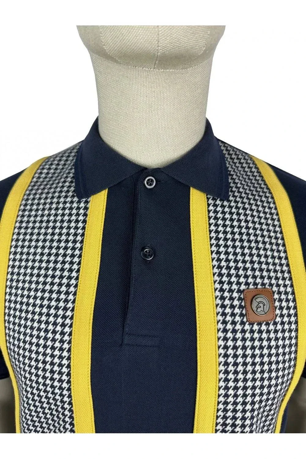 Trojan Taped Houndstooth Panel Polo In Navy