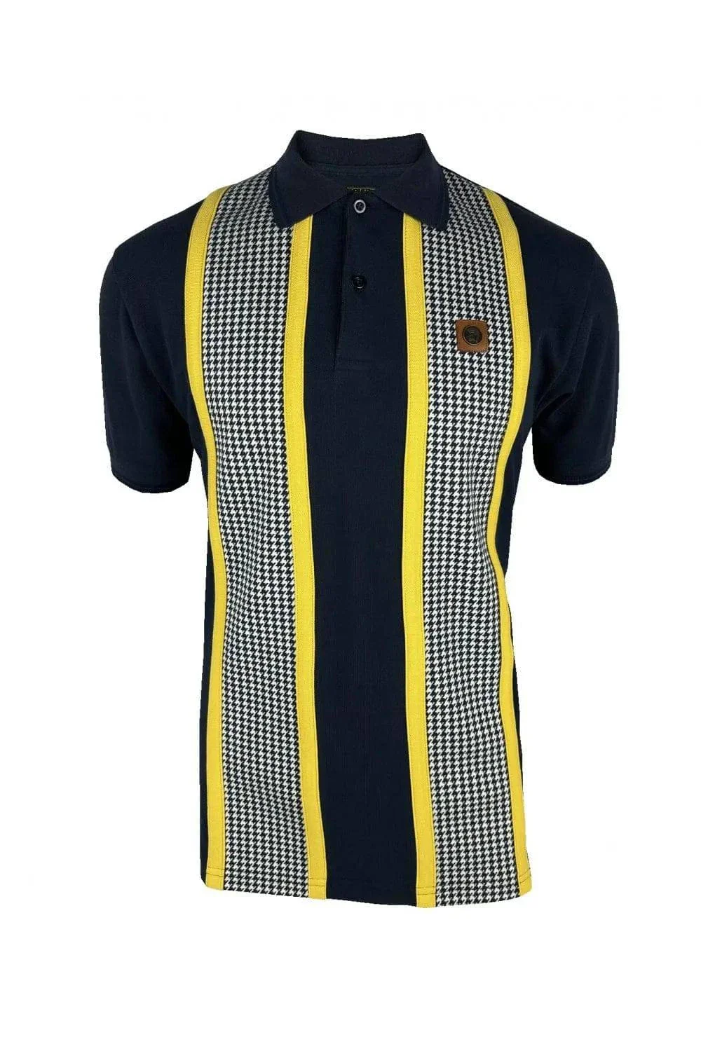 Trojan Taped Houndstooth Panel Polo In Navy - Image 2