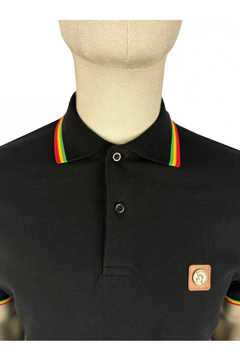 Trojan Three Colour Tipped Pique Polo in Black - Image 2