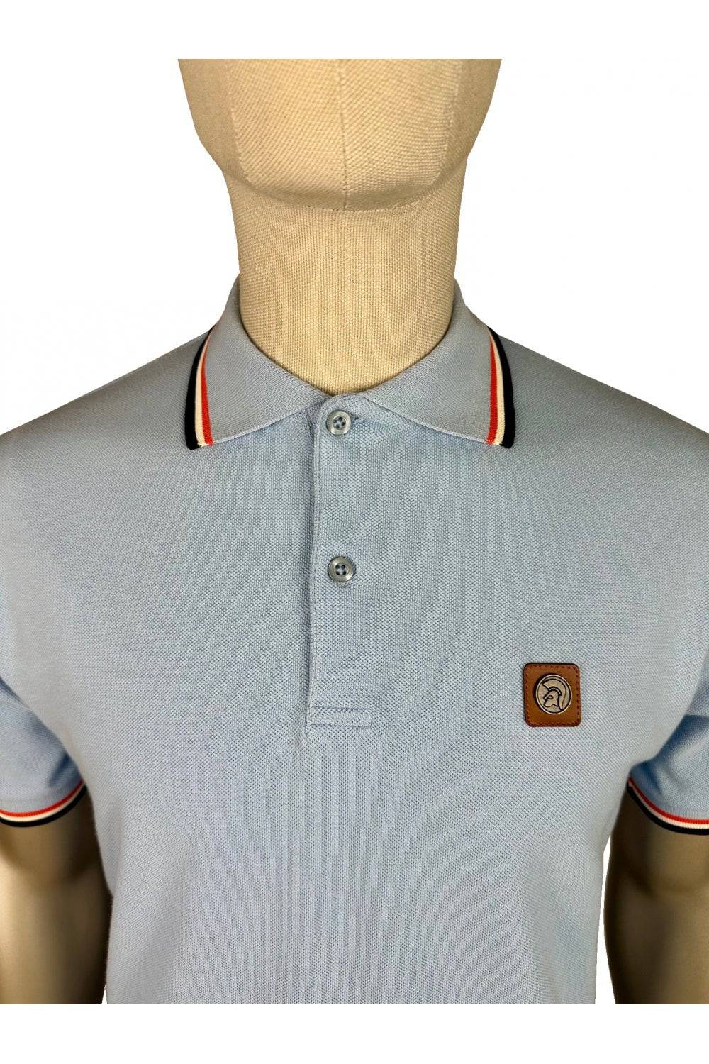 Trojan Three Colour Tipped Pique Polo in Powder - Image 2
