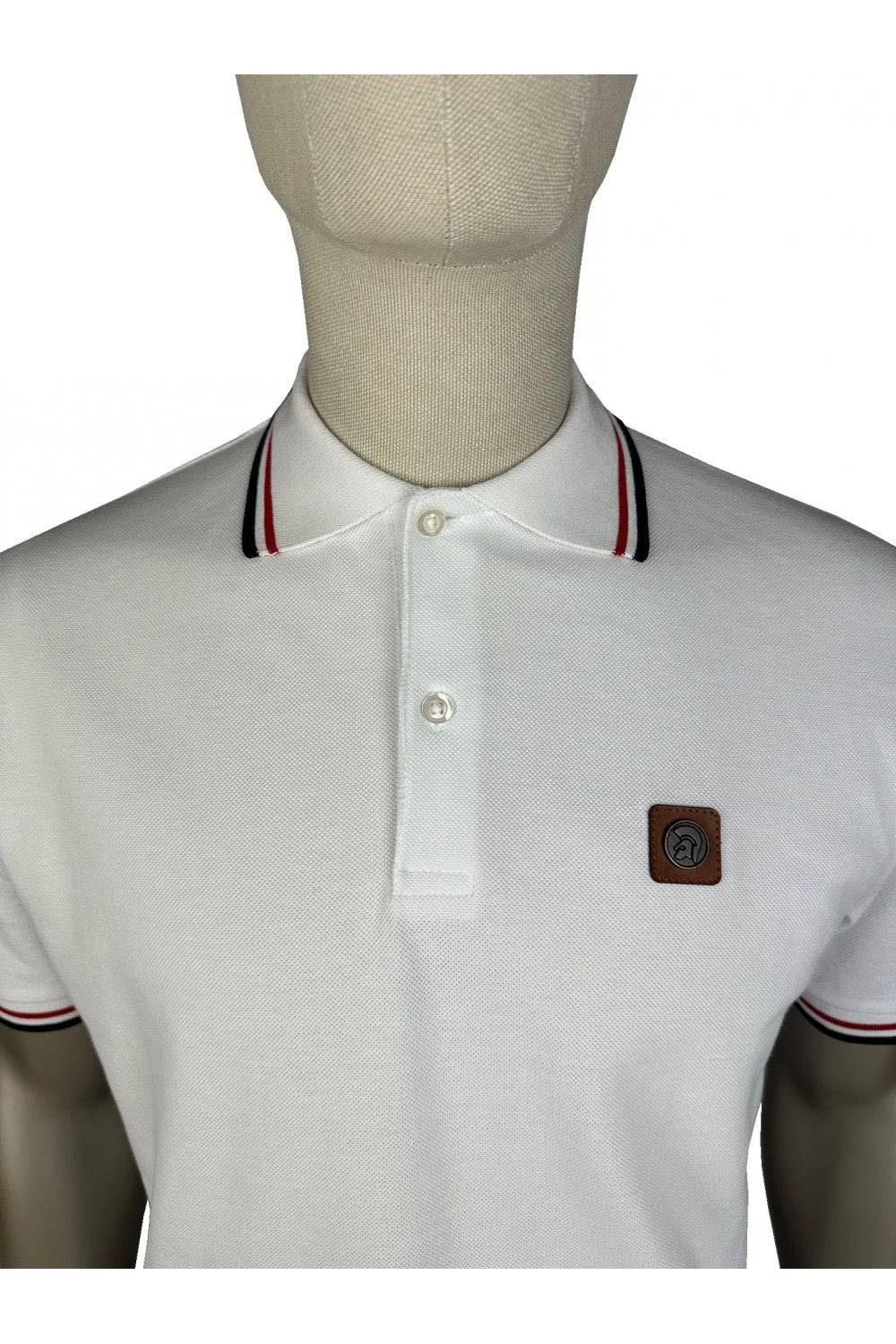 Trojan Three Colour Tipped Pique Polo in White - Image 2