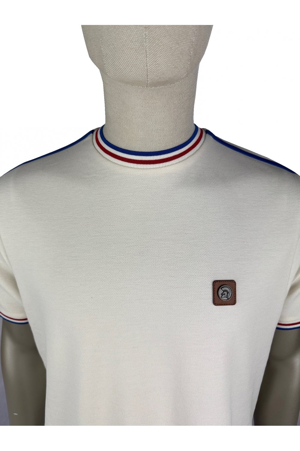 Trojan Three Colour Tipped Pique T-shirt Ecru - Image 2