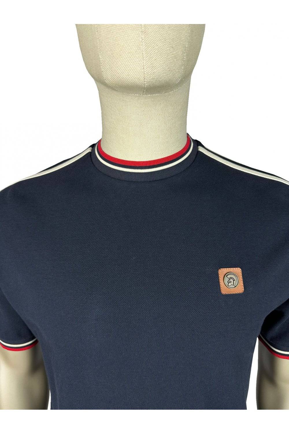 Trojan Three Colour Tipped Pique T-shirt in Navy - Image 2