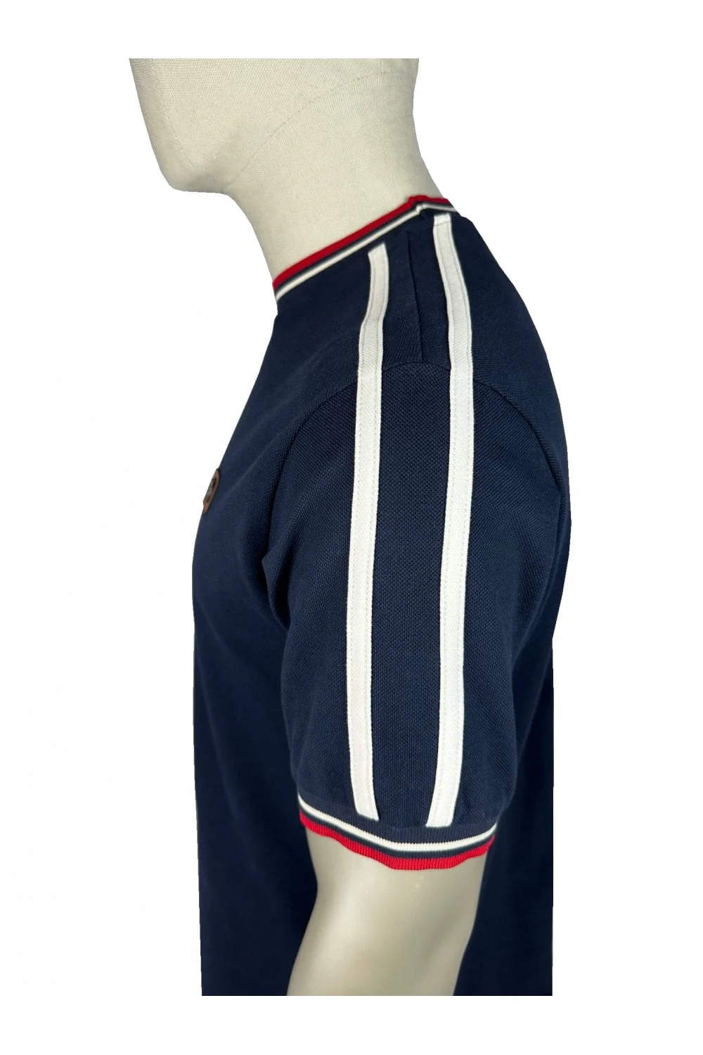 Trojan Three Colour Tipped Pique T-shirt Navy - Image 3