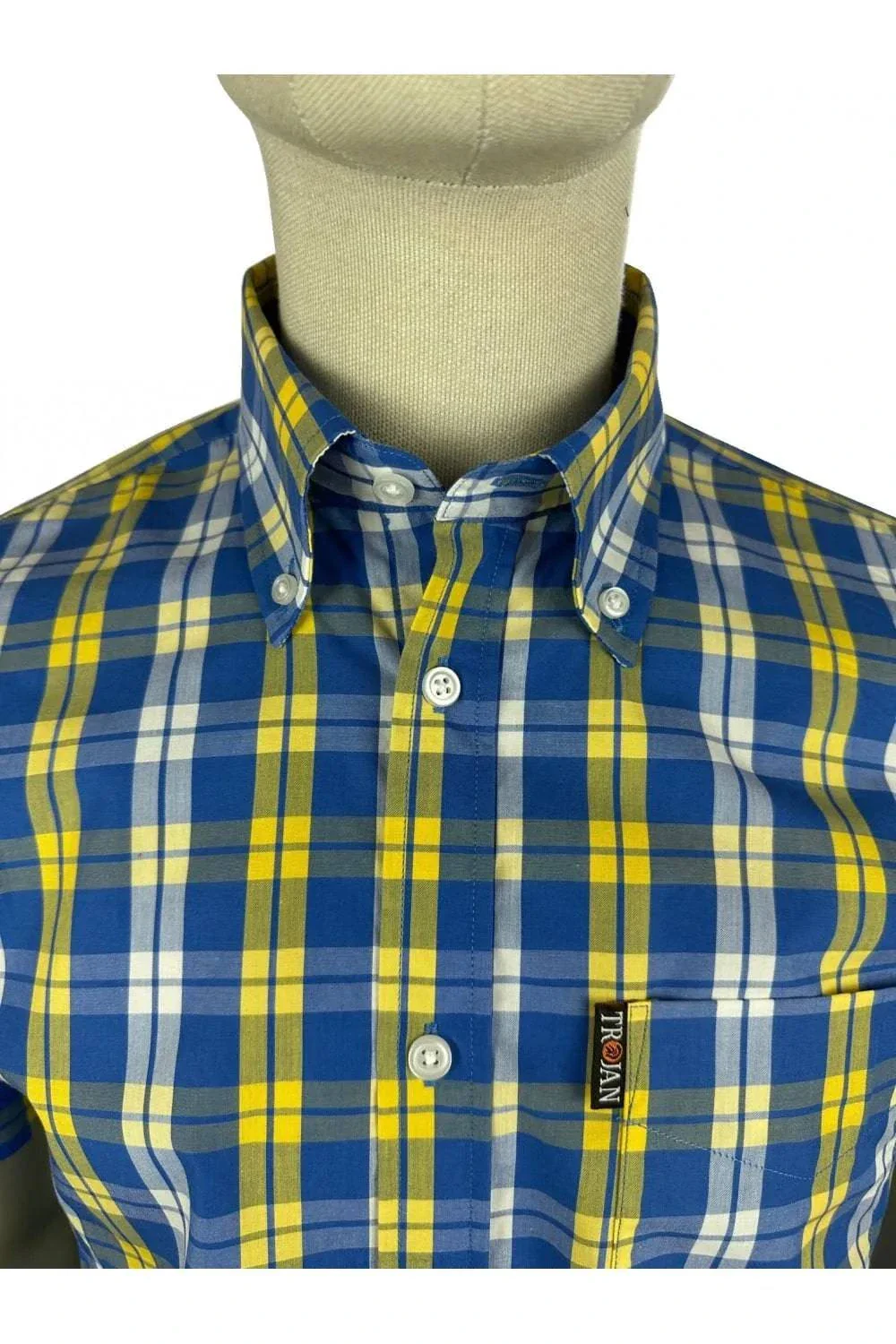 Trojan Windowpane Check S/S B/D Shirt In Cobalt - Image 2
