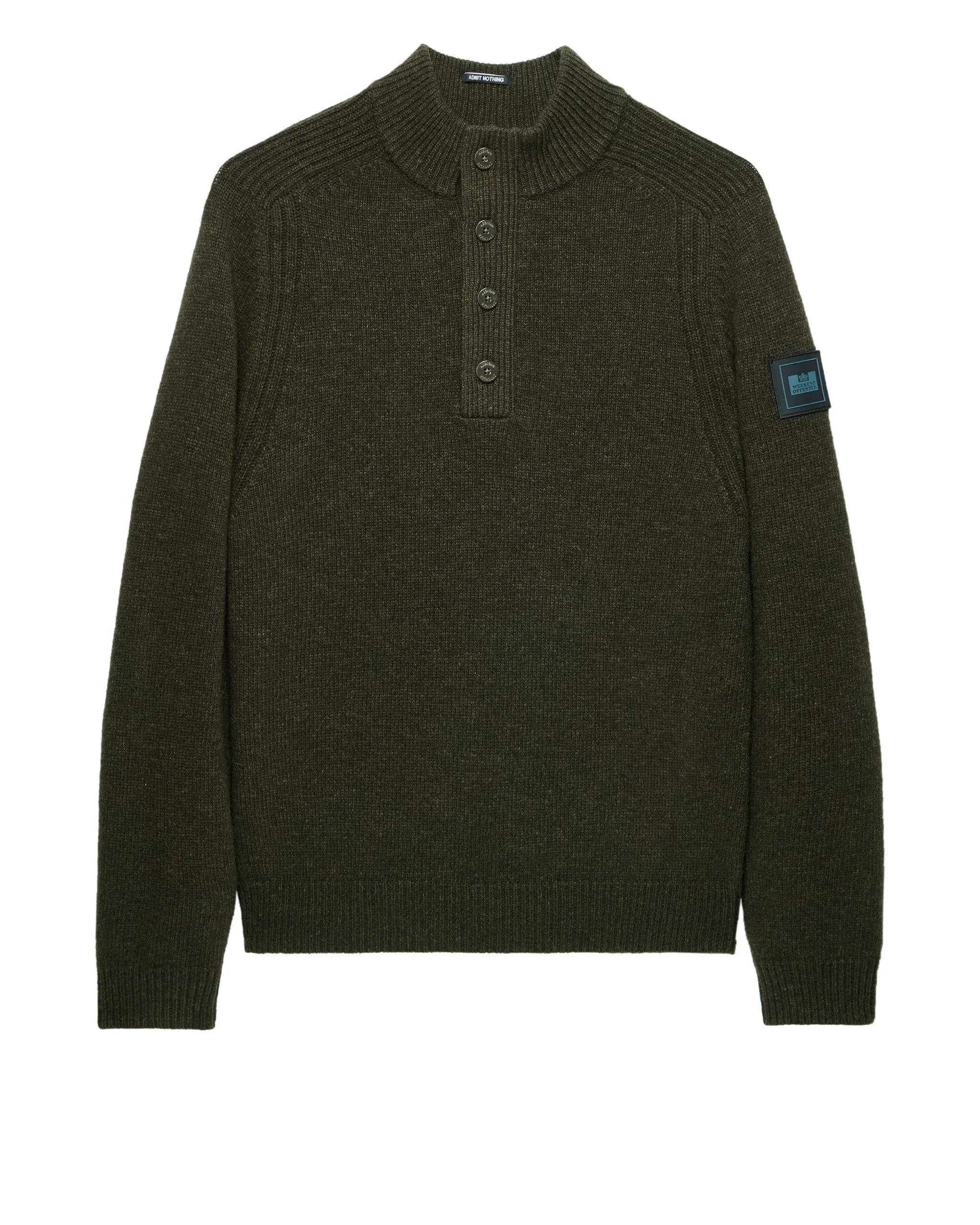 Weekend Offender Castillos Knitted Wool Quarter Neck Sweater Castle Green
