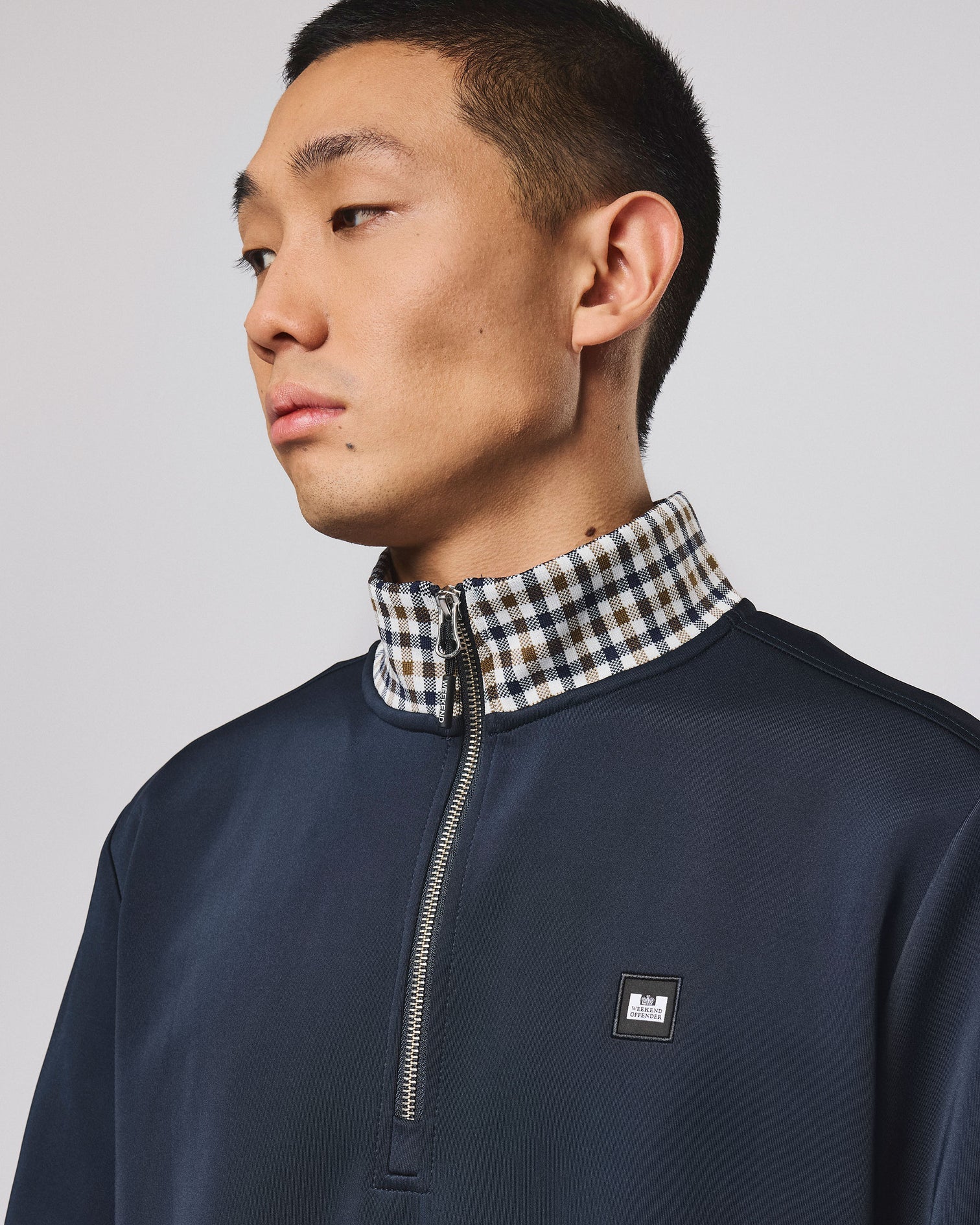 Weekend Offender Henson Quarter Zip Sweatshirt Navy - Image 3
