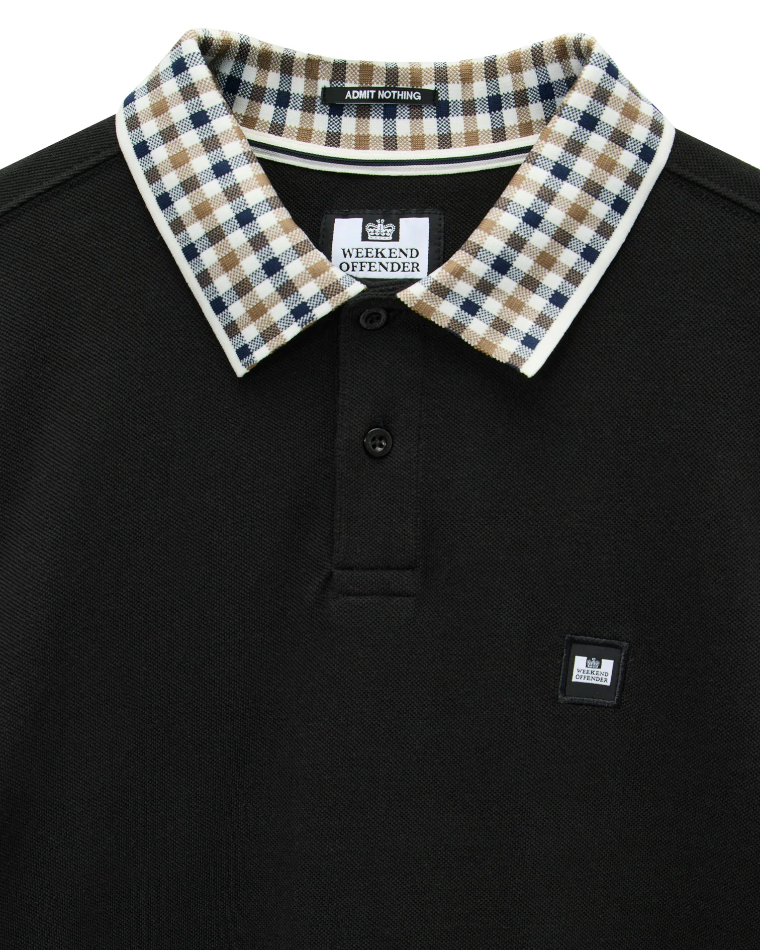Weekend Offender Lindley Long Sleeve Polo Shirt Black - Image 2